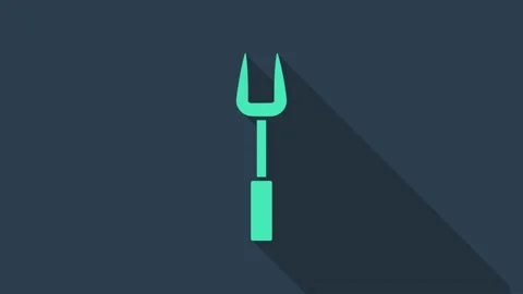 Turquoise Barbecue fork icon isolated on blue background. BBQ fork sign Stock Footage 148447766