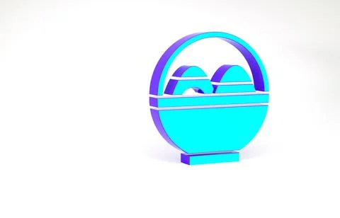 Turquoise Basket with easter eggs icon isolated on white background. Happy Ea Stock Illustration