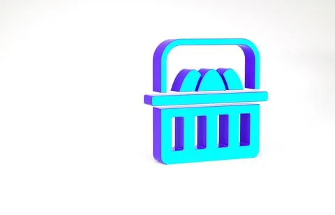 Turquoise Basket with easter eggs icon isolated on white background. Happy Ea Stockillustratie