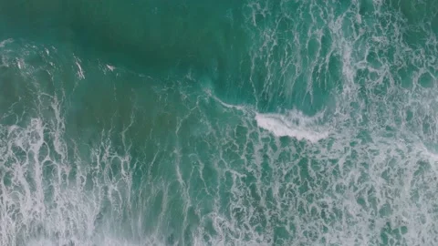 Turquoise Beach With Foamy Breaking Waves In Razo Beach. Aerial Topdown Stock Footage 237918486