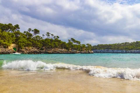 Turquoise beach ses Fonts de nAls bay Mallorca Spain. Stock Photos