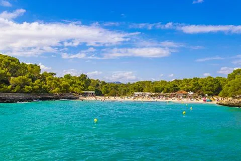 Turquoise beach ses Fonts de nAls bay Mallorca Spain. Stock Photos