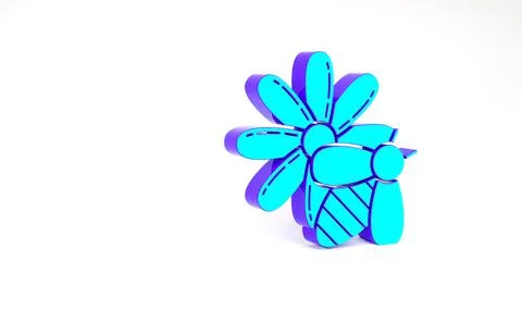 Turquoise Bee and flower icon isolated on white background. Sweet natural foo 스톡 일러스트