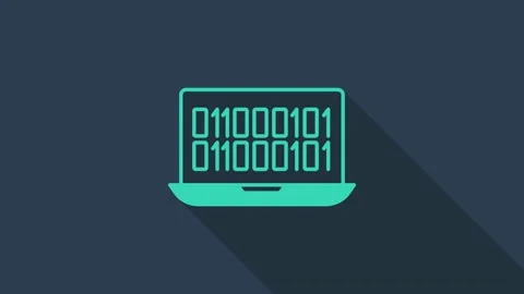 Turquoise Binary code icon isolated on blue background. 4K Video motion graphic Stock Footage 168139547
