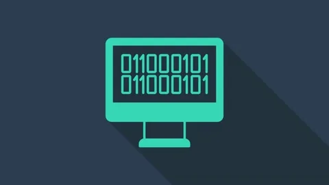 Turquoise Binary code icon isolated on blue background. 4K Video motion graphic Stock Footage 168139705