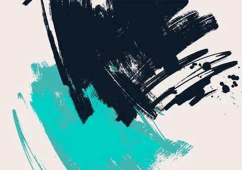 Turquoise Black Abstract Grunge Brush Strokes Stock Illustration