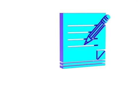 Turquoise Blank notebook and pencil with eraser icon isolated on white backgr 스톡 일러스트