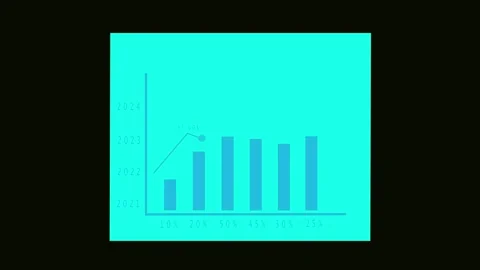 Turquoise blue animated bar chart growth data visualization statistics 2021.. Stock Footage 321444486