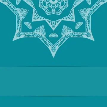 Turquoise blue card with ornate pattern and copy space Illustrazione stock