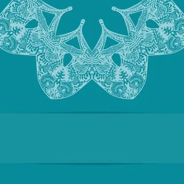 Turquoise blue card with ornate pattern and copy space Stock Illustration