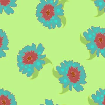 Turquoise blue floral vector repeat pattern on lime green Stock Illustration