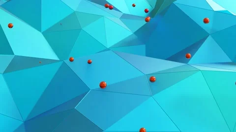 A turquoise blue low poly plane with red spheres above it is slowly deformed. lo Video stock 156207360