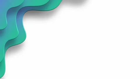 Turquoise blue paper cut waves corner border on white background Stock Footage 327945382