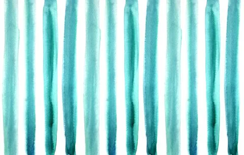 Turquoise Blue striped abstract background, variable width stripes. Watercolor Stock Illustration