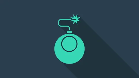 Turquoise Bomb ready to explode icon isolated on blue background. 4K Video Stock Footage 146038885