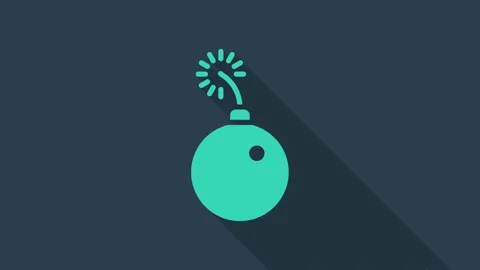 Turquoise Bomb ready to explode icon isolated on blue background. 4K Video 動画素材 146193991