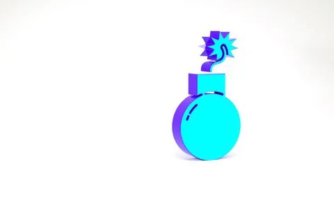 Turquoise Bomb ready to explode icon isolated on white background. Minimalism 库存插图