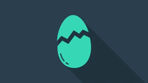 Turquoise Broken egg icon isolated on blue background. Happy Easter. 4K Video 動画素材 146101794