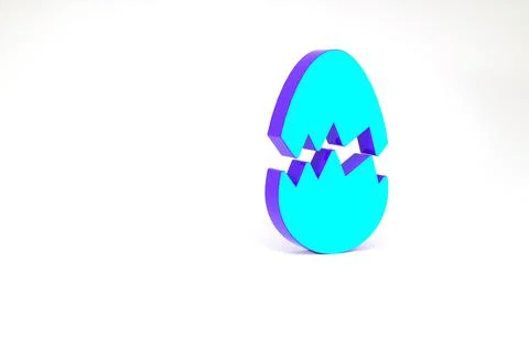 Turquoise Broken egg icon isolated on white background. Happy Easter. Minimal Stock Illustration