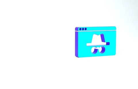 Turquoise Browser incognito window icon isolated on white background. Minimal Illustrazione stock