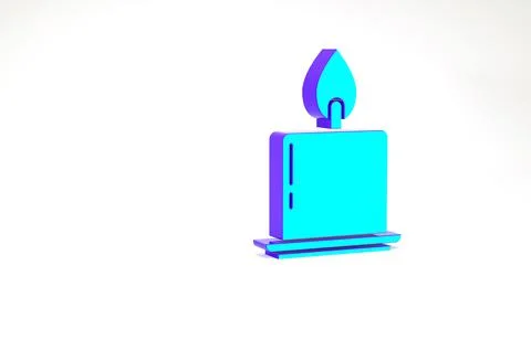Turquoise Burning candle in candlestick icon isolated on white background. Cy Stock Illustration