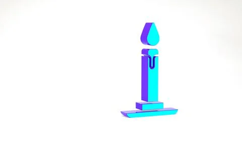 Turquoise Burning candle in candlestick icon isolated on white background. Cy Stock Illustration