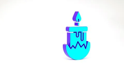 Turquoise Burning candle in candlestick icon isolated on white background. Cy Stock Illustration