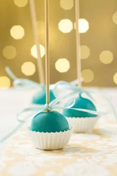 Turquoise cake pops Stock Photos