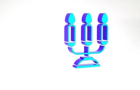 Turquoise Candelabrum with three candlesticks icon isolated on white backgrou Stock Illustration