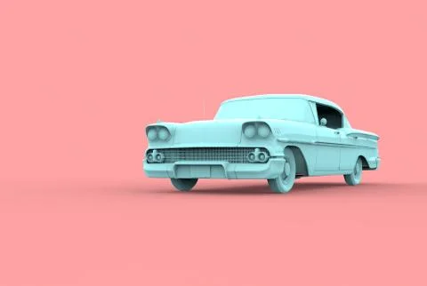 Turquoise car, 3D illustration auto, 3D rendering, minimalism Stock Illustration