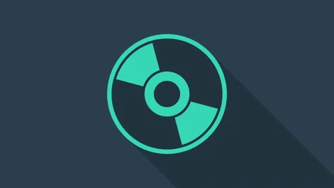 Turquoise CD or DVD disk icon isolated on blue background. Compact disc sign. 4K Stock Footage 146041998