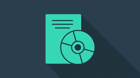 Turquoise CD or DVD disk icon isolated on blue background. Compact disc sign. 4K Stock Footage 146101283