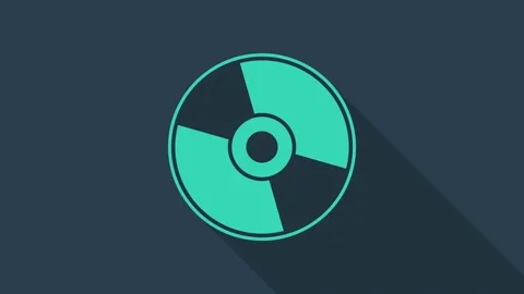 Turquoise CD or DVD disk icon isolated on blue background. Compact disc sign. 4K Stock Footage 146101516