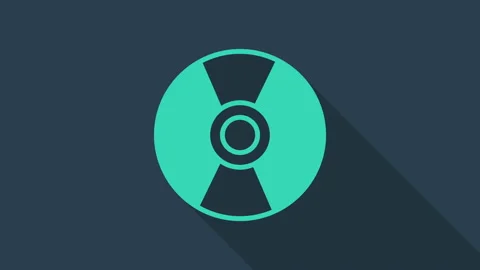 Turquoise CD or DVD disk icon isolated on blue background. Compact disc sign. 4K Stock Footage 146145099