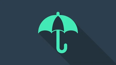 Turquoise Classic elegant opened umbrella icon isolated on blue background. Rain Stock Footage 154095698