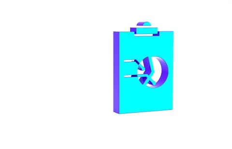 Turquoise Clipboard with graph chart icon isolated on white background. Repor Stock Illustration
