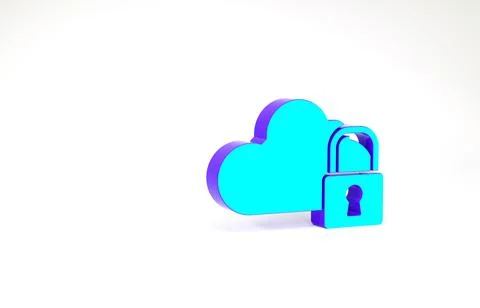 Turquoise Cloud computing lock icon isolated on white background. Security, s 스톡 일러스트