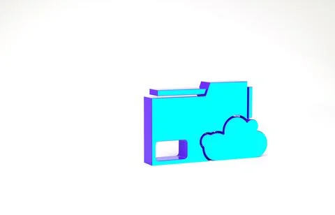 Turquoise Cloud storage text document folder icon isolated on white backgroun Stock Illustration