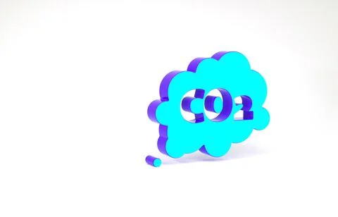 Turquoise CO2 emissions in cloud icon isolated on white background. Carbon di Illustrazione stock