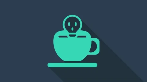 Turquoise Coffee cup with skull icon isolated on blue background. 4K Video Stock Footage 167861842