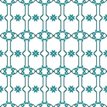 Turquoise color Seamless pattern of round pixel mosaic Stock Illustration