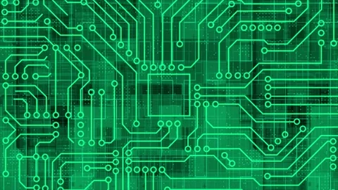 Turquoise Computer chip, AI Computer processor Motherboard circuit background Stock Footage 272486037