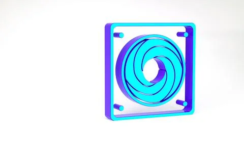 Turquoise Computer cooler icon isolated on white background. PC hardware fan. イラスト素材
