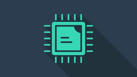Turquoise Computer processor with microcircuits CPU icon isolated on blue Stock Footage 159292339
