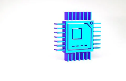 Turquoise Computer processor with microcircuits CPU icon isolated on white ba Illustrazione stock