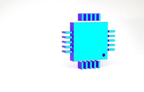 Turquoise Computer processor with microcircuits CPU icon isolated on white ba 스톡 일러스트
