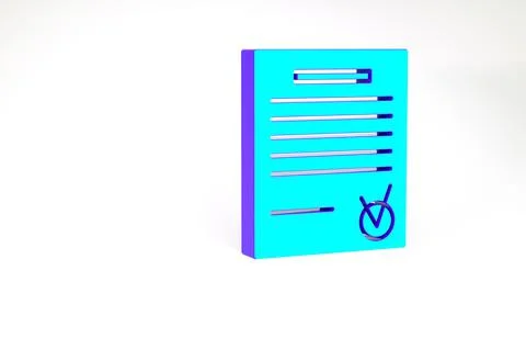 Turquoise Confirmed document and check mark icon isolated on white background イラスト素材