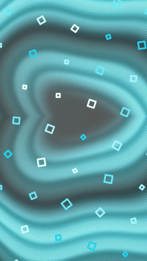 Turquoise contour waves surround floating white and cyan squares creating a Stock Footage 342927704
