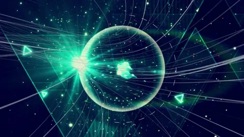 Turquoise core bursting forming ring fragmenting launching shards along paths Stock Footage 337579313