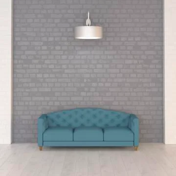 Turquoise couch under wall lamp, 3d rendering Ilustración de archivo